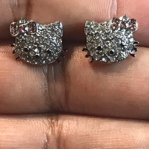 Pink Sanrio Hello Kitty Ear Stud Cute Girl Y2K Kawaii Rhinestone Earrings - Picture 3 of 7